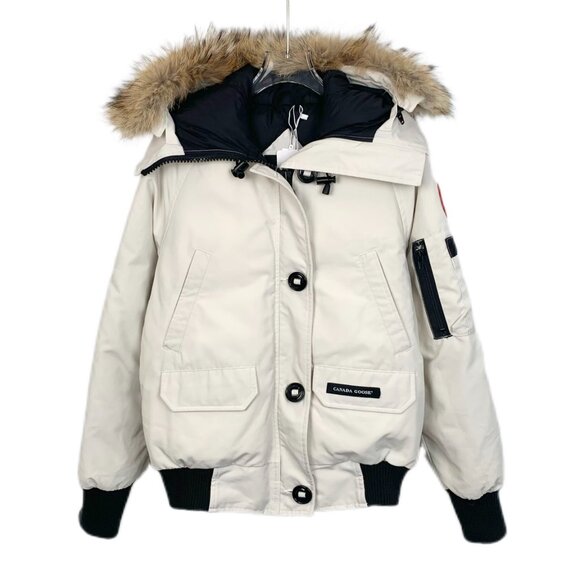 Canada Goose White Hooded Aviator Down Jacket